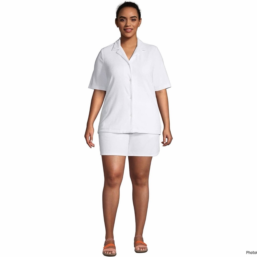 Lands End Women’s Terry Swim Button Down Coverup Set White Size L NWOT